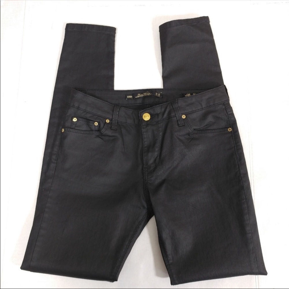ZARA SLIM FIT FAUX LEATHER BLACK ANKLE JEANS  INDIE ROCKER SIZE 2 LIGHWEIGHT